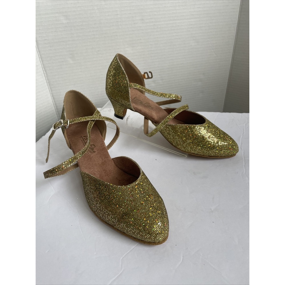Very Fine Ruby Gold Dance Cubes 1,75" Heel Sz 7 Narrow New In Original Box & Bag
